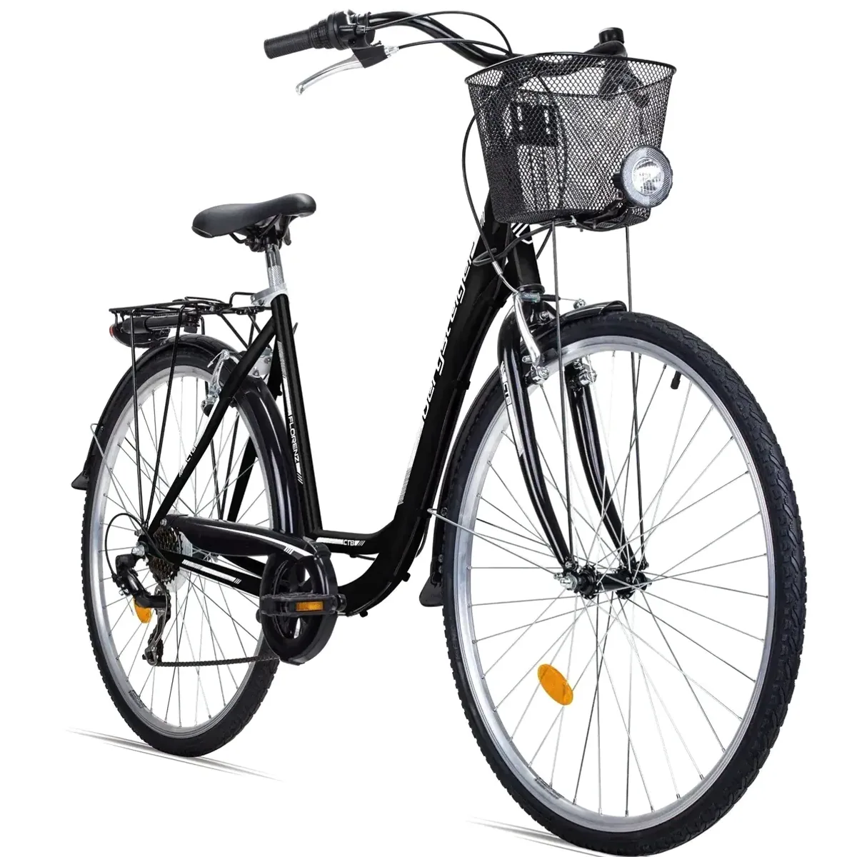 bergsteiger Cityrad Florenz, 28 Zoll, 7-Gang Shimano, V-Bremsen — robustes Design, dynamobetriebene Beleuchtung, ab 160 cm