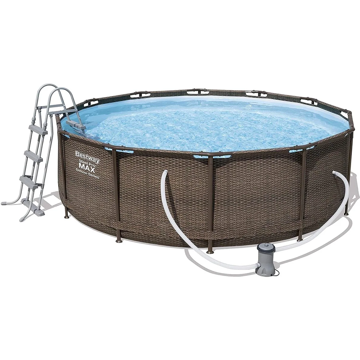 BESTWAY Steel Pro Max Frame Pool, 366 x 100 cm, Rattanoptik, inklusive Filterpumpe