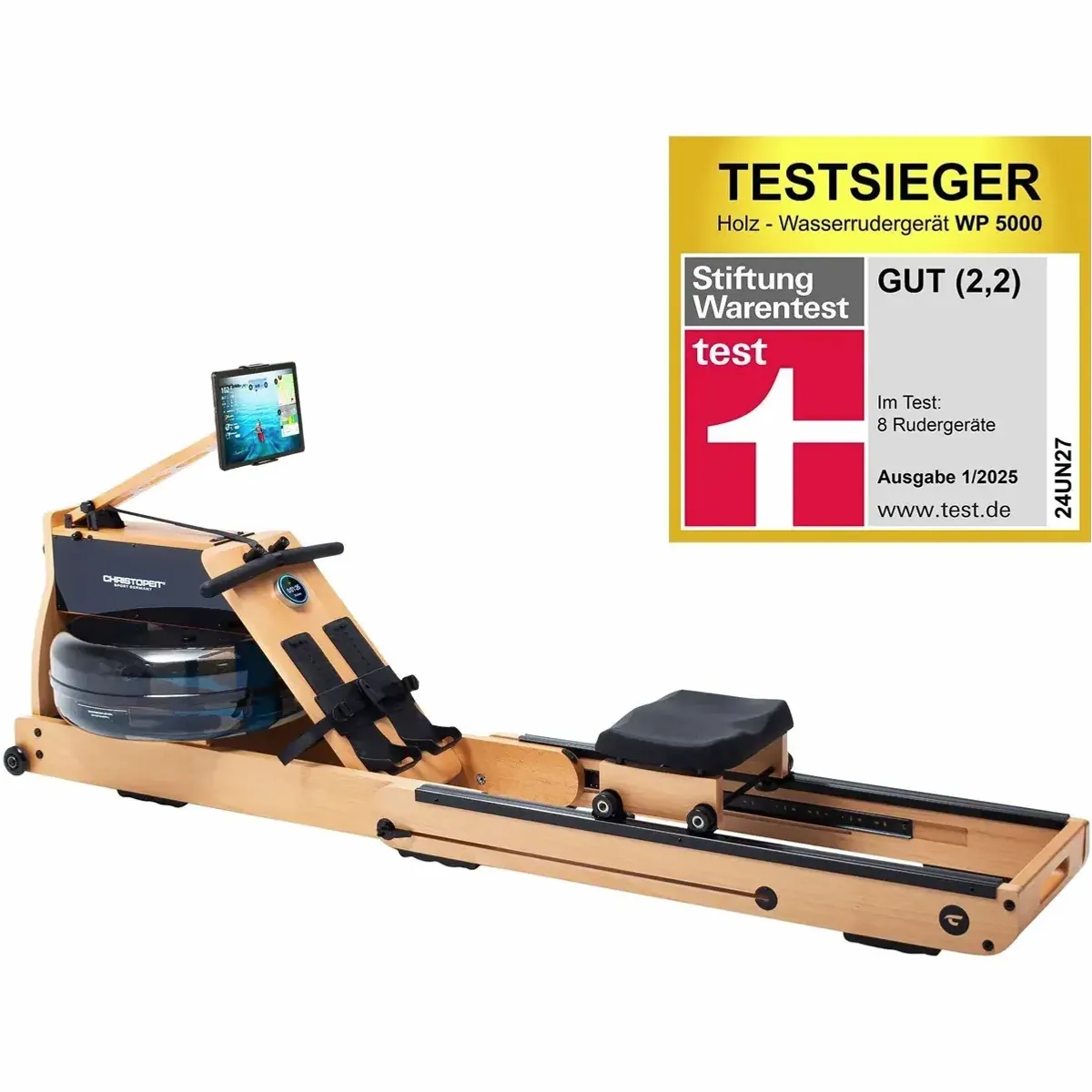 Christopeit Sport WP 5000 Ruderzugmaschine, Wasser- und Magnetwiderstand, Buchenholz
