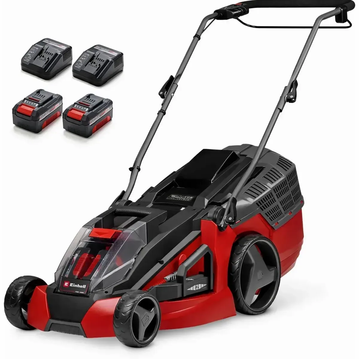 Einhell GE-CM 43 Li M, Akkurasenmäher, 2x 18V/4Ah Akkus, 6-fache Schnitthöhenverstellung