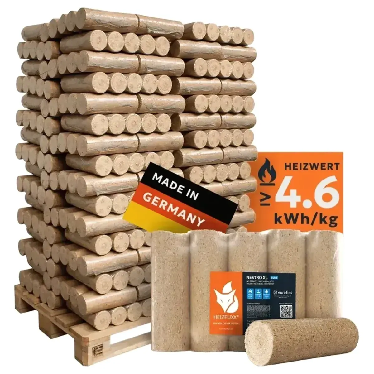 HEIZFUXX Nestro XL Blue Holzbriketts, hohe Heizleistung, geringe Aschebildung, praktische Lagerung