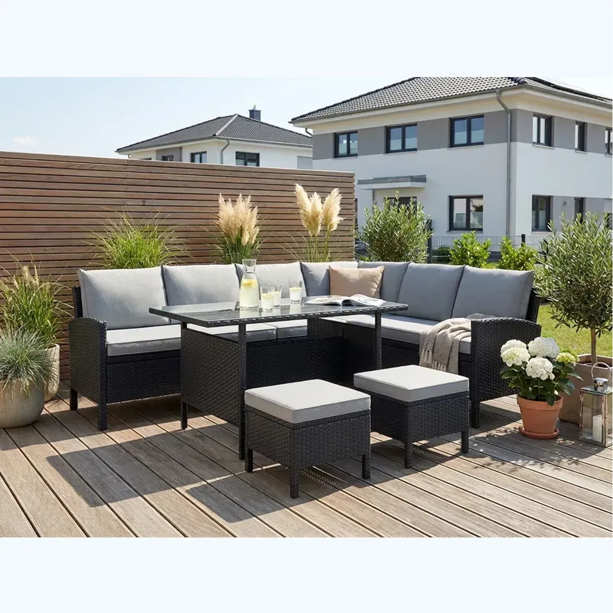 KONIFERA Gartenlounge-Set Manhattan, 18-tlg., robustes Stahl/Polyrattan, inkl. Auflagen
