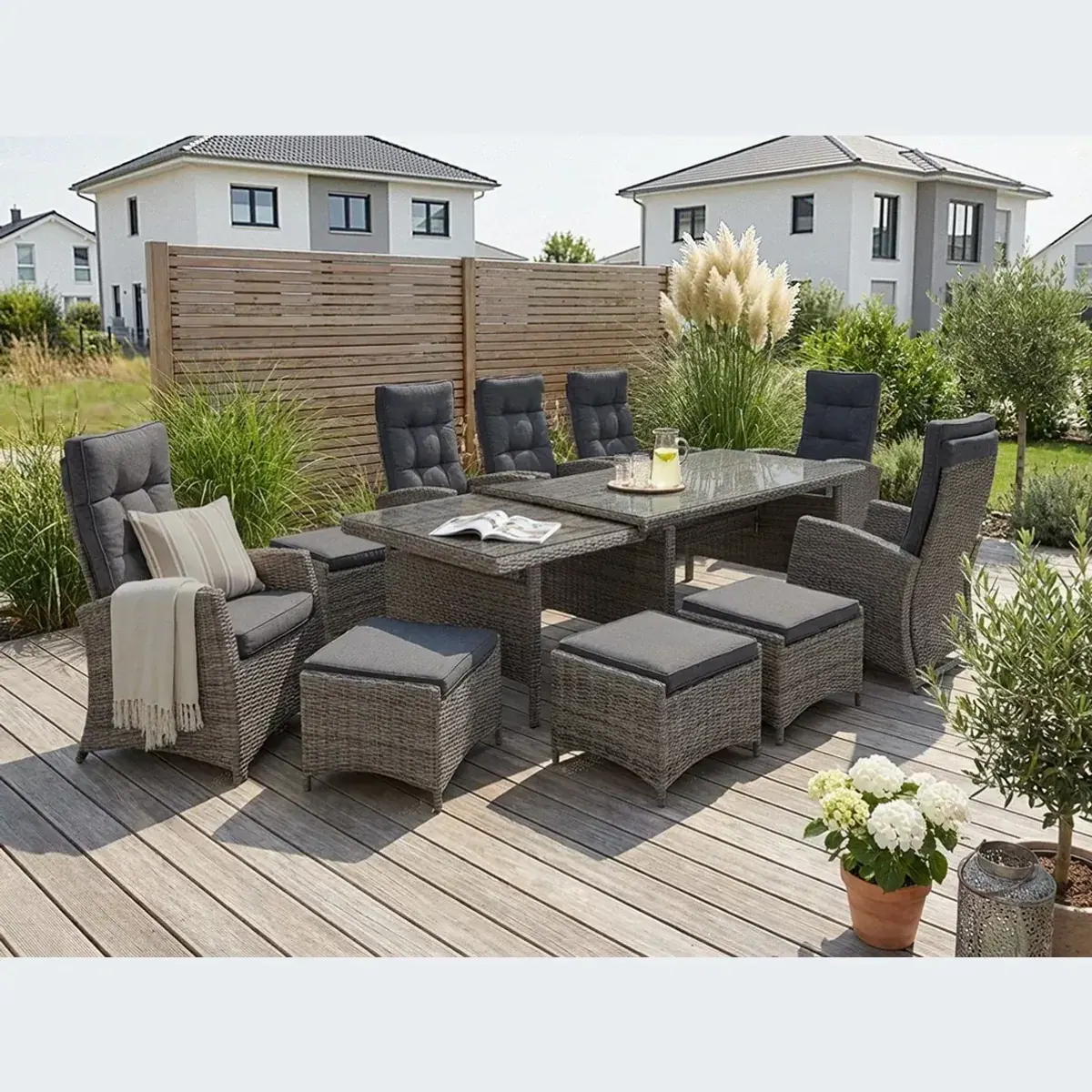 KONIFERA Garten-Essgruppe Monaco, 27-tlg., Aluminium, Polyrattan, verstellbare Rückenlehnen