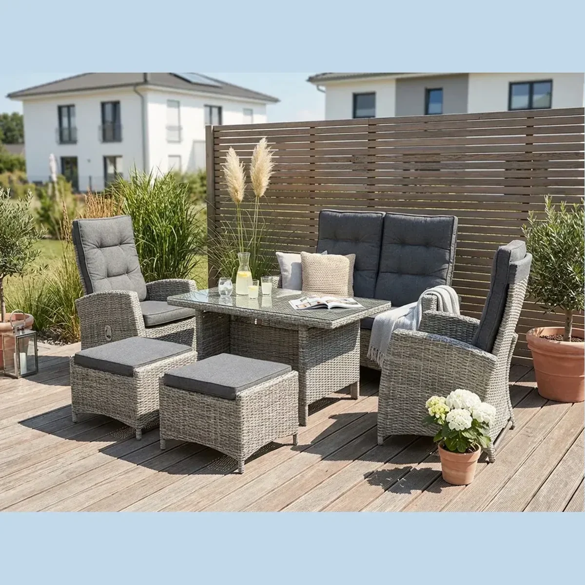 KONIFERA Monaco Gartenmöbelset, 16-tlg., Polyrattan, Aluminium, verstellbare Rückenlehnen