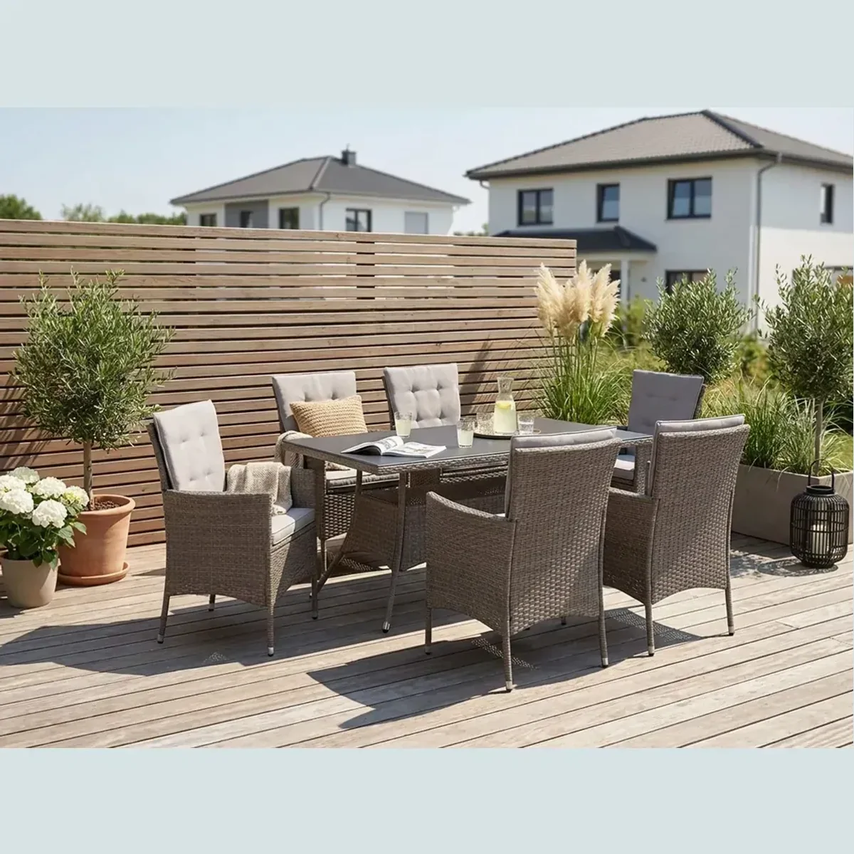 KONIFERA Garten-Essgruppe Mailand, 19-tlg., 6 Sessel, Tisch mit Ablage