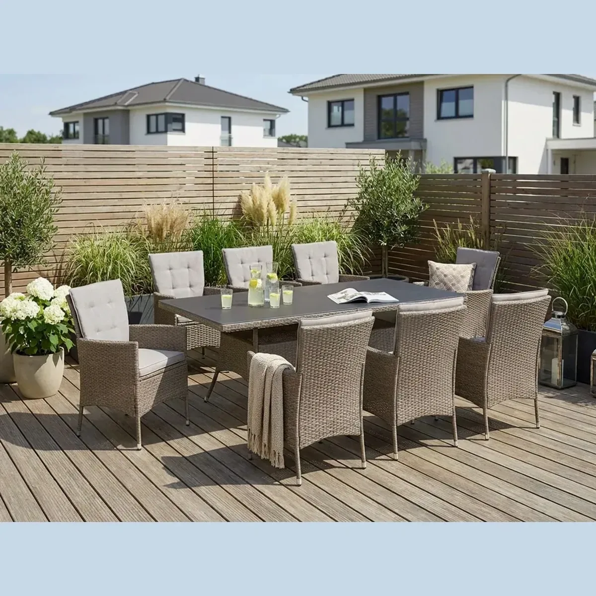 KONIFERA Garten-Essgruppe Mailand, 25-teilig, Polyrattan, verzinkter Stahl, praktische Ablagefläche