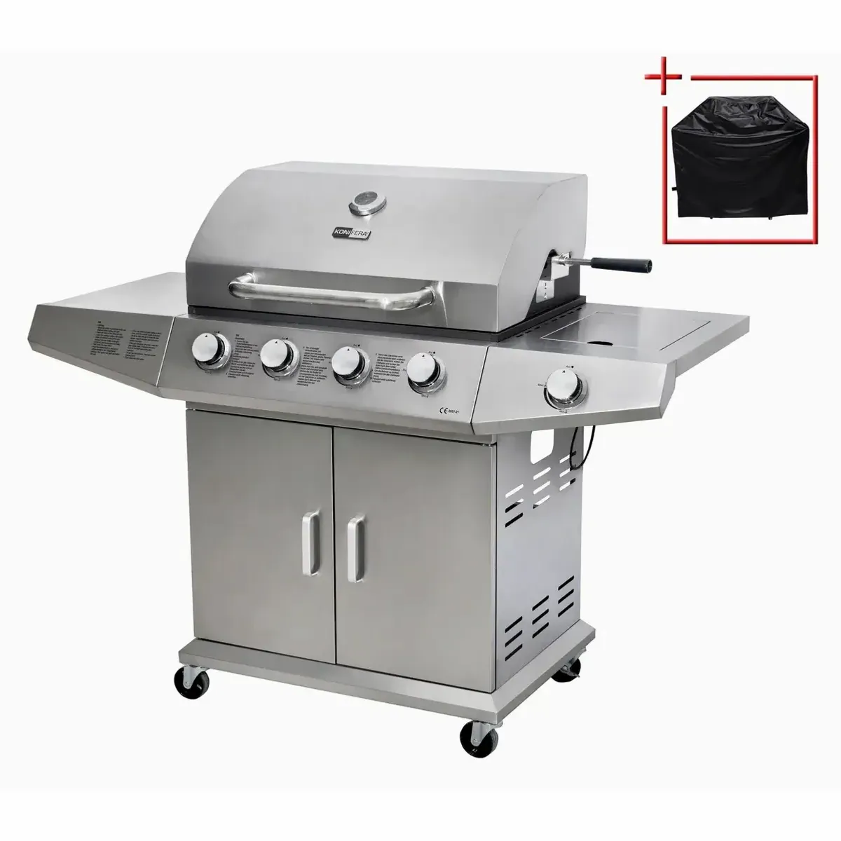 KONIFERA Richmond Gasgrill, 4 Edelstahlbrenner, Drehspieß, Schutzhülle