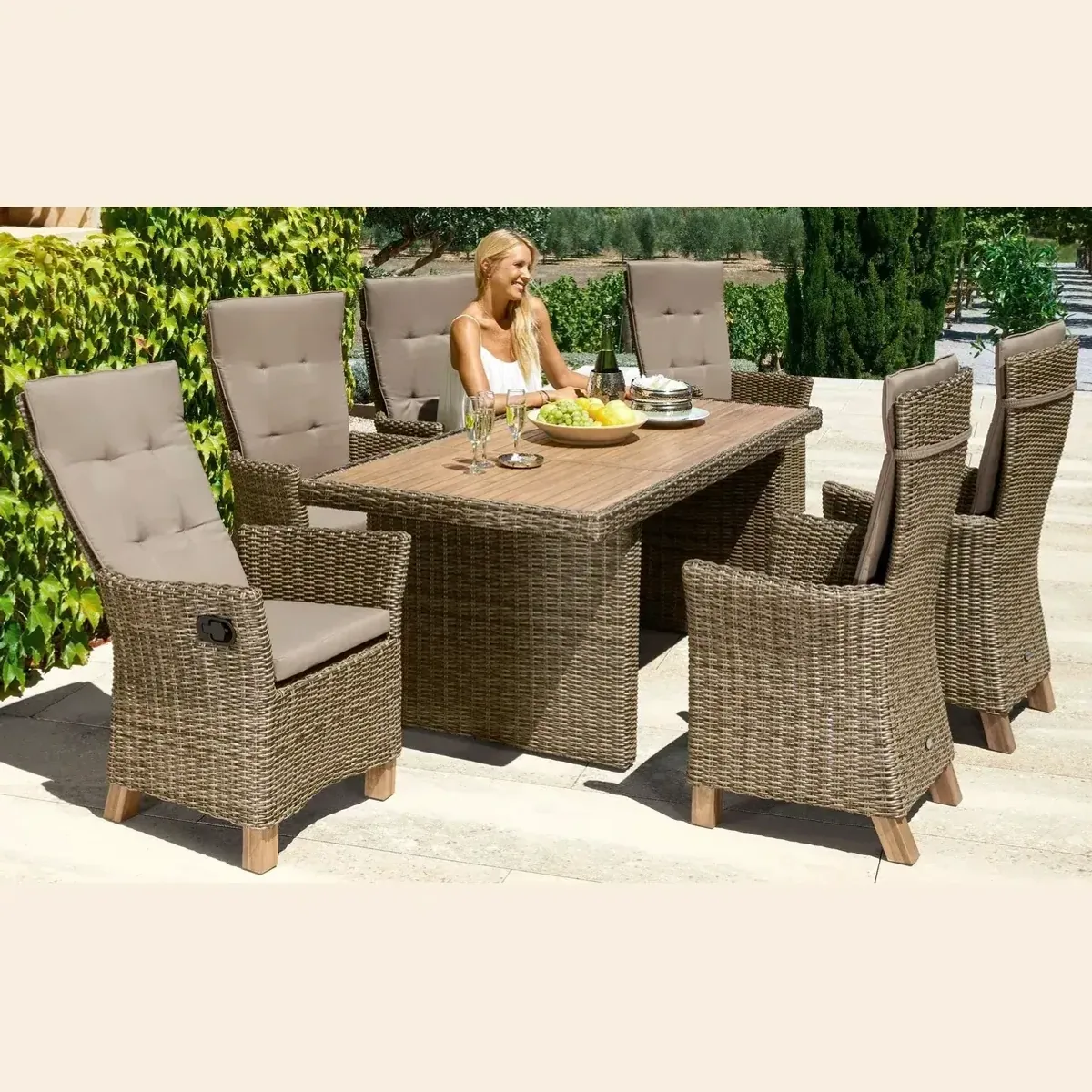 MERXX Toskana Deluxe Garten-Essgruppe, 13-teilig, hohe Lehnen, verstellbare Sessel