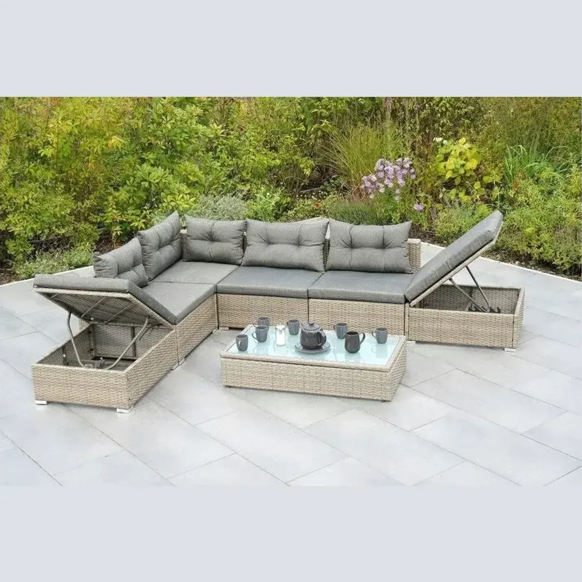 MERXX Manzano Gartenlounge-Set, vielseitig nutzbar, höhenverstellbarer Tisch und flexible Sitzsegmente