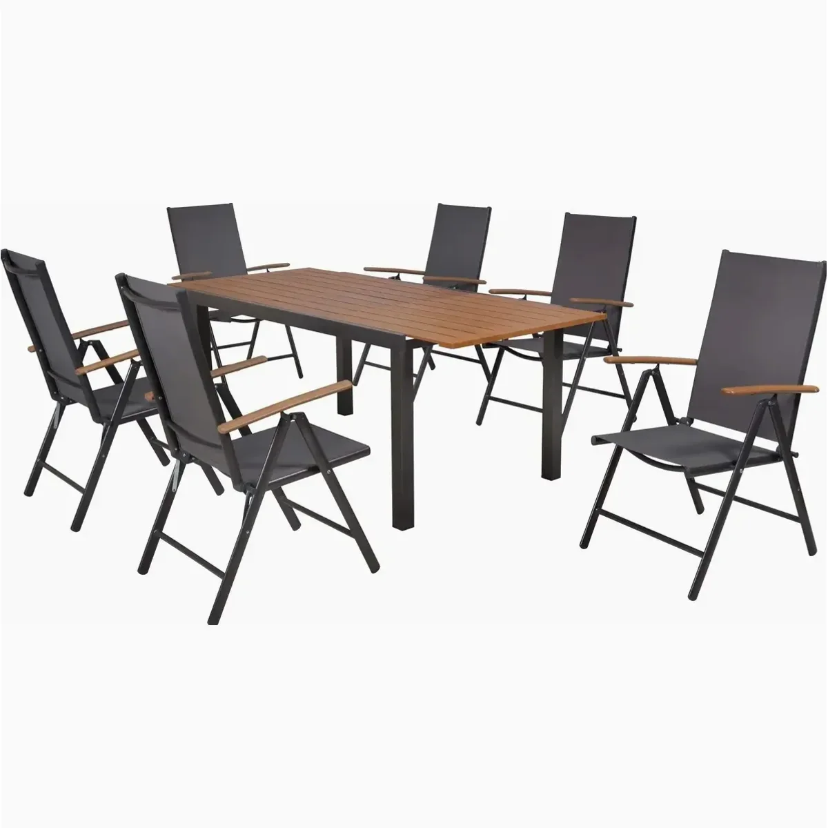 MERXX Valenza Garten-Essgruppe, 7-teilig, klappbare Sessel, Ausziehtisch