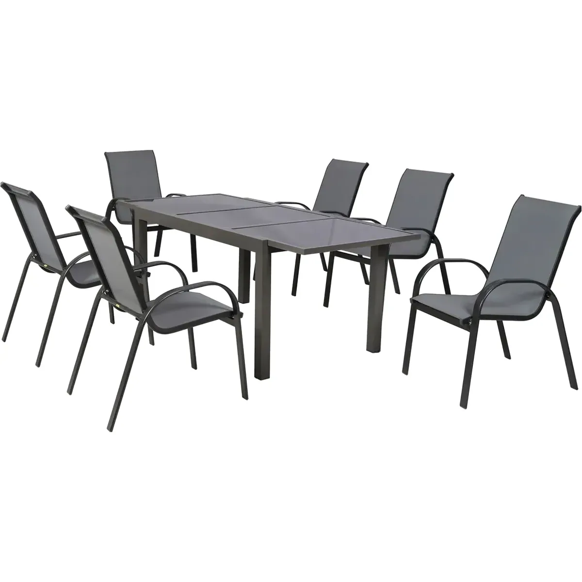 MERXX Amalfi Gartenmöbelset, 7-teilig, inkl. 6 Stapelsessel und Ausziehtisch