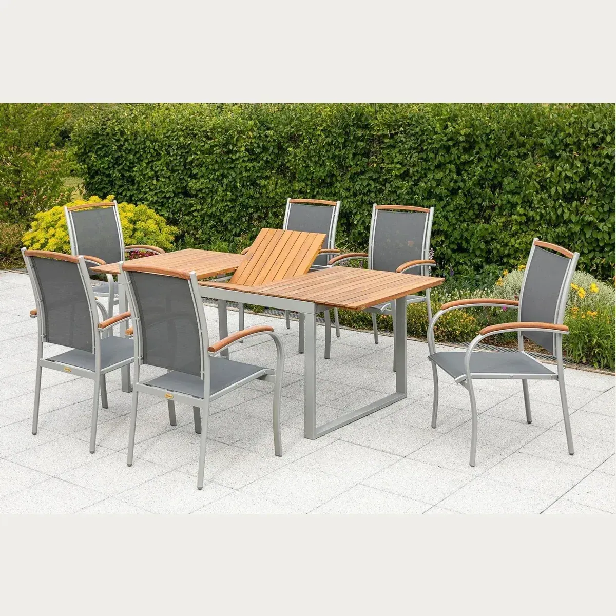 MERXX Siena Garten-Essgruppe, 7-tlg, ausziehbarer Tisch, FSC-zertifiziertes Holz