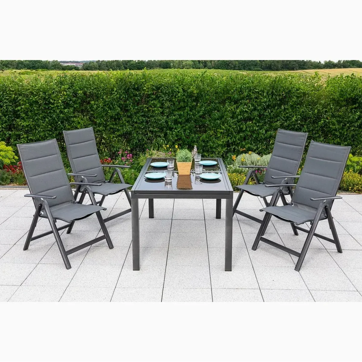 MERXX Taviano Gartenmöbelset, 5-tlg, 4 Klappsessel, Ausziehtisch