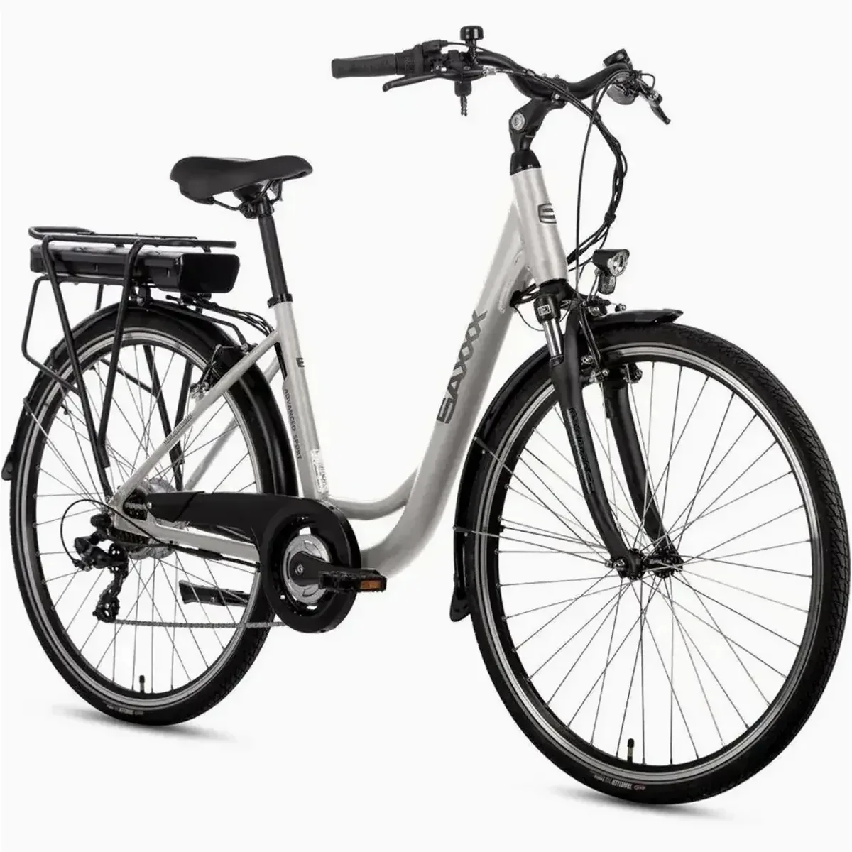 SAXXX E-Bike Cityrad 28'', 250W Motor, 374Wh Akku — 90 km Reichweite, 7-Gang-Schaltung