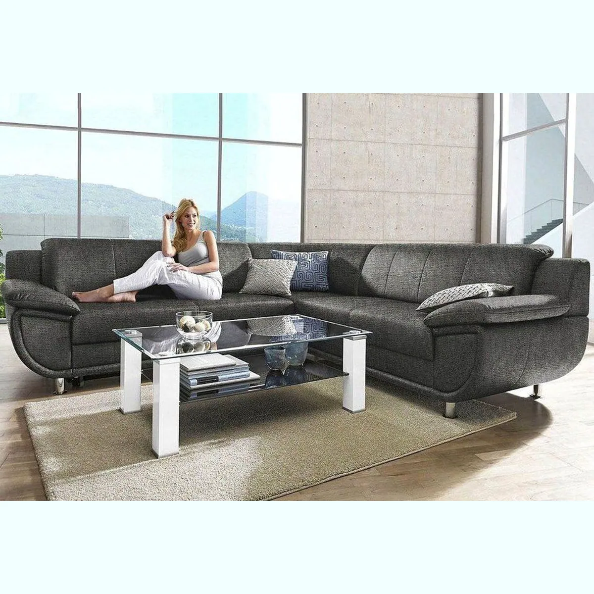 TRENDMANUFAKTUR Ecksofa Rondo, L-Form, wahlweise mit Schlaffunktion, komfortable Armlehnen