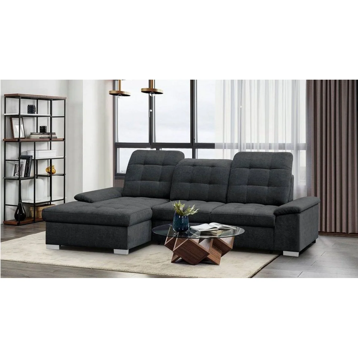 WERK2 Ecksofa Carmen, Schlaffunktion, verstellbare Kopfstützen, Bettkasten, Sitztiefenverstellung