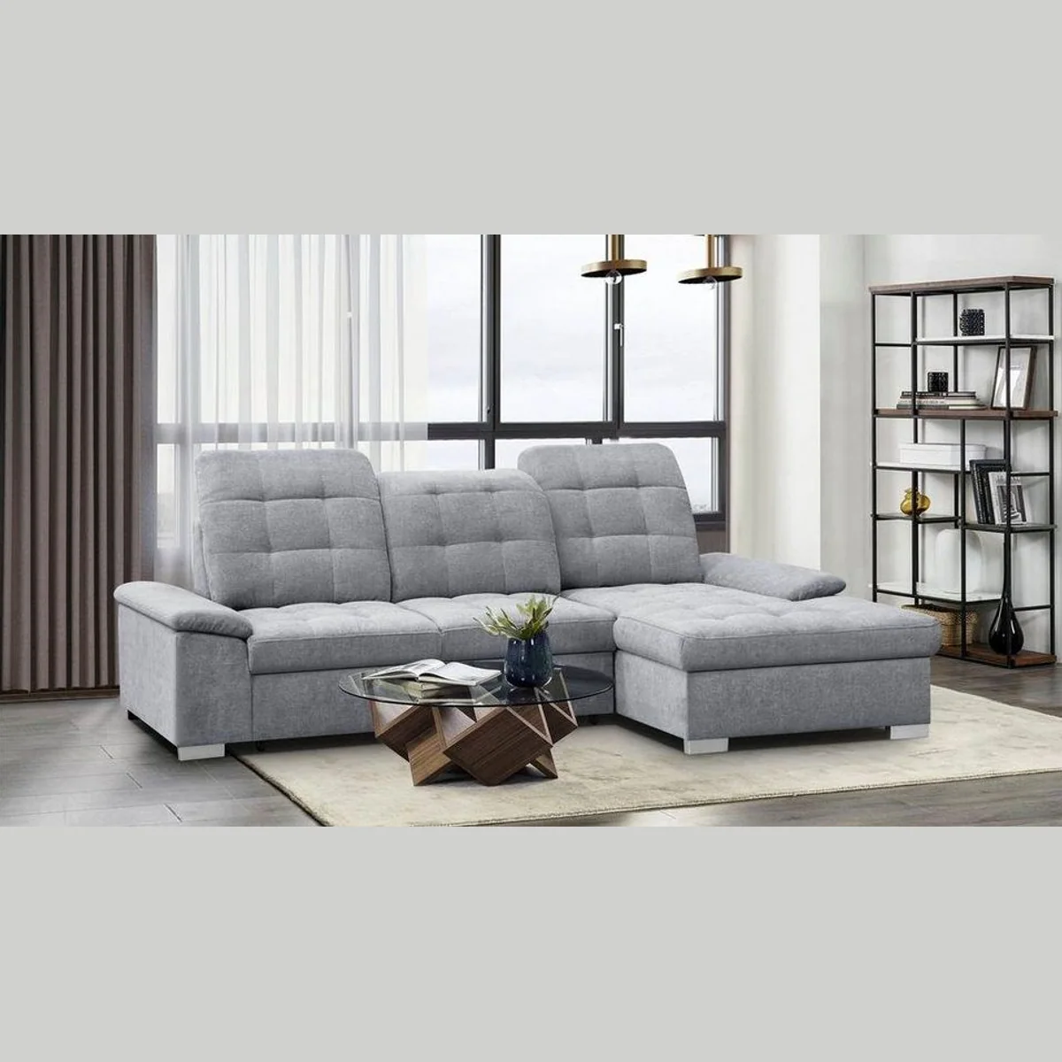 WERK2 Ecksofa Carmen, Schlaffunktion, verstellbare Kopfstützen, Bettkasten — 264 cm breit