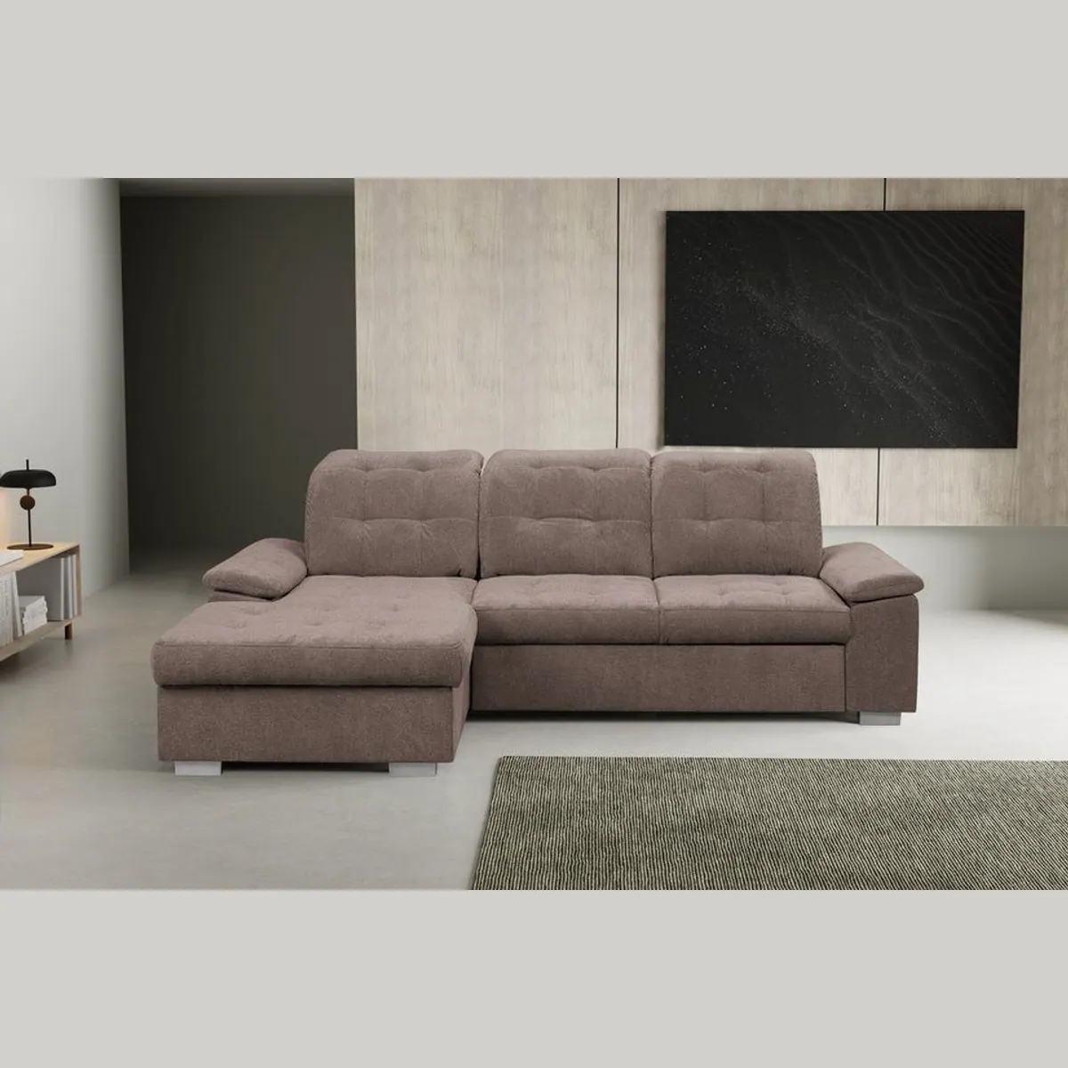 WERK2 Ecksofa Carmen, L-Form, Schlaffunktion, verstellbare Kopfstützen, Bettkasten