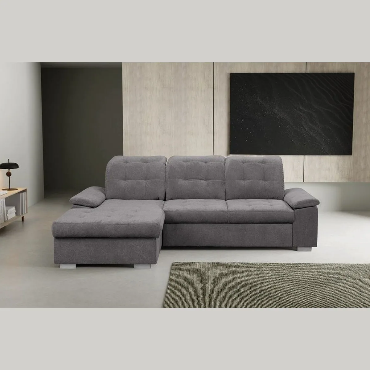 WERK2 Ecksofa Carmen, Schlaffunktion, verstellbare Kopfstützen, Stauraum — 264 cm L-Form