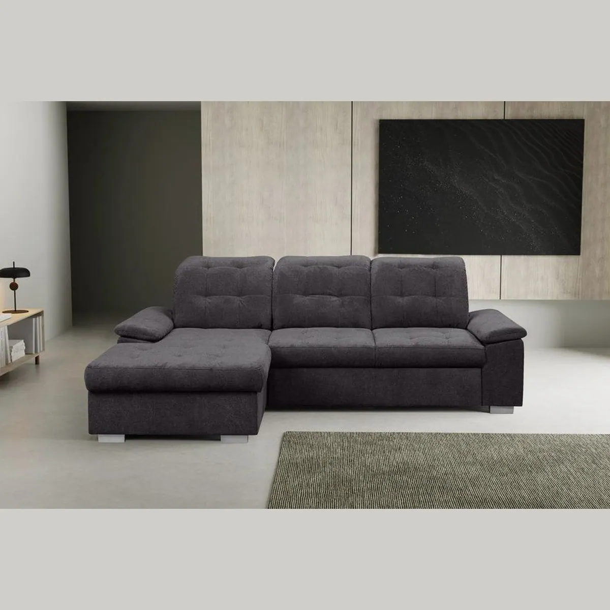 WERK2 Ecksofa Carmen, Schlaffunktion, verstellbare Kopfstützen, Bettkasten — 264 cm breit